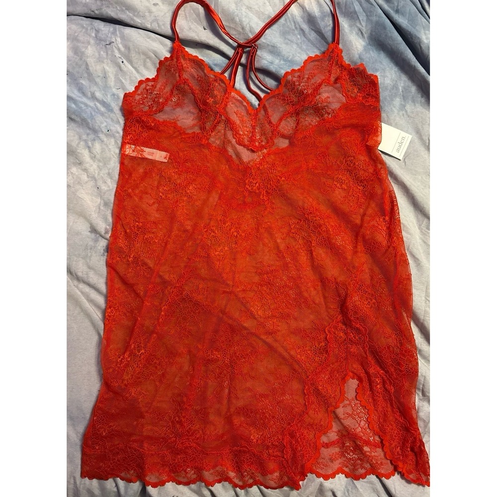 NEW Auden Intimates Red Lace Short Babydoll Lingerie, Large